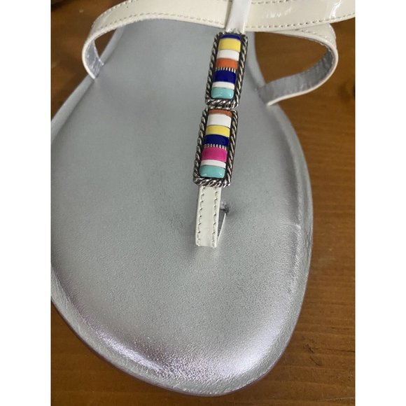 Brighton Size 8.5M OSLO White Silver Leather Strappy Thong Sandals Brazil NWT - Picture 4 of 9